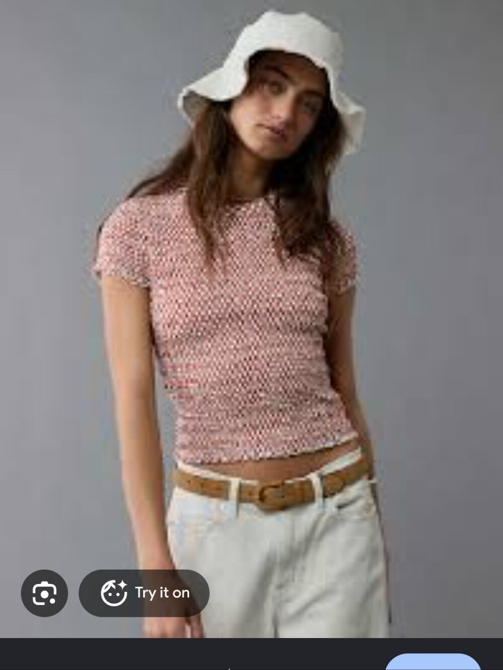 American Eagle Outfitters Rust & White Smocked Short Sleeve Tee